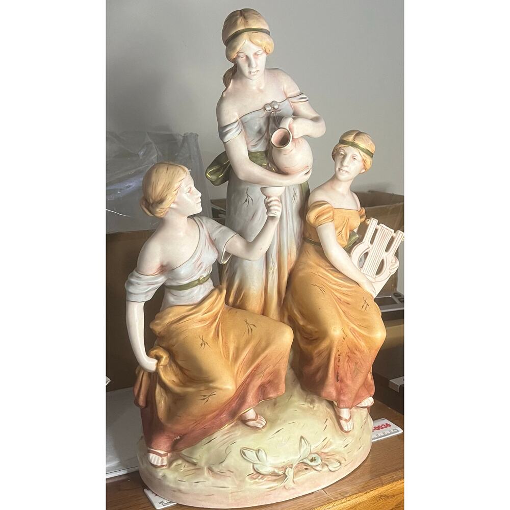 Very Large Royal Dux Grecian 3 Ladies Figurine 18.5” T x 10.5” W
